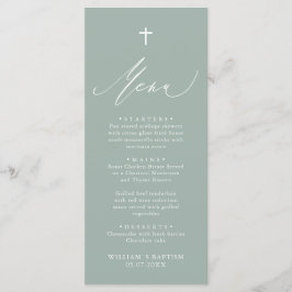 Karte des Taufens-Menüs "Sage Green White Cross Ba