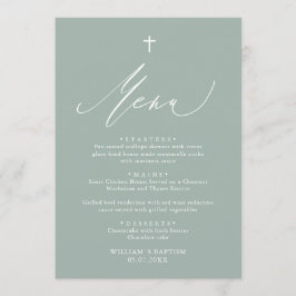 Karte des Taufens-Menüs "Sage Green White Cross Ba