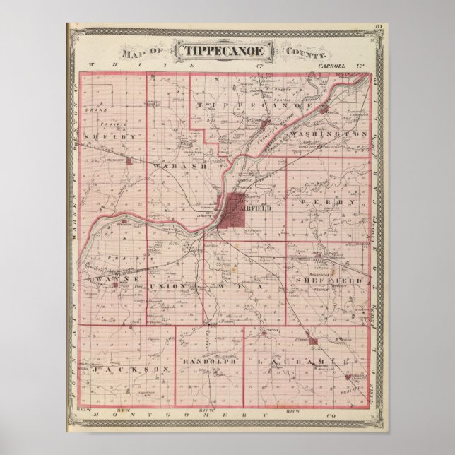 Karte des Tippecanoe-Landkreises Poster (Vorne)