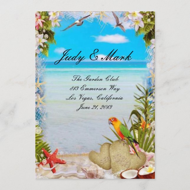 Karte des tropischen Beach Floral Wedding (Vorderseite)