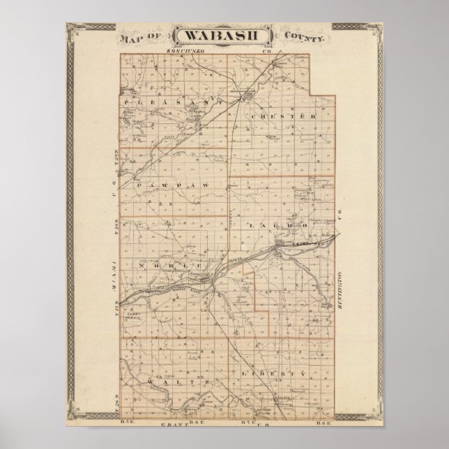 Karte des Wabash-Landkreises Poster (Vorne)