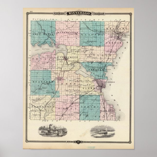 Karte des Winnebago Landkreises, Staat von Wiscons Poster (Vorne)