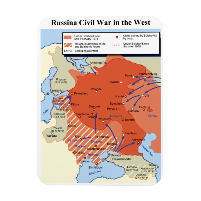 Karte des Zivilen Krieges Russlands im Westen 1918 Magnet (Vertikal)