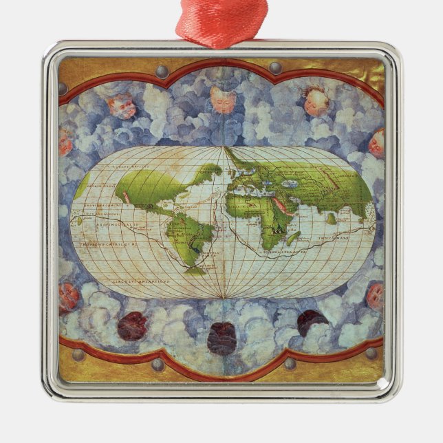 Karte, die Magellans Weltreise verfolgt Silbernes Ornament (Vorne)