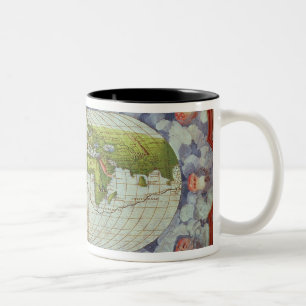 Karte, die Magellans Weltreise verfolgt Zweifarbige Tasse