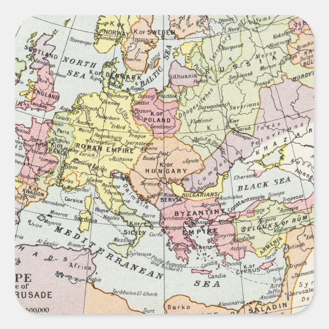 Karte Europas | Der dritte Kreuzzug Quadratischer Aufkleber (Vorderseite)