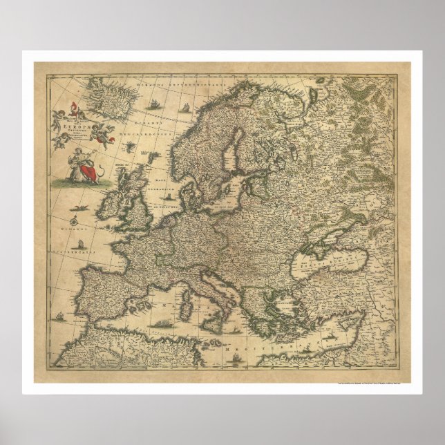 Karte Europas von Frederico de Wit 1700 Poster (Vorne)