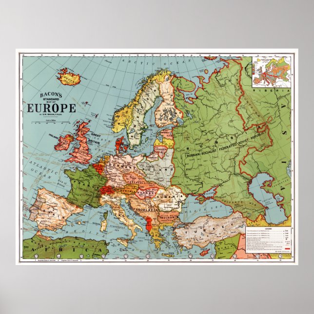 Karte Europas von G. Washington Bacon (1830-1922) Poster (Vorne)