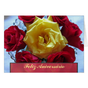 Karte - Feliz Aniversário - Rosas Amarillas y Roja