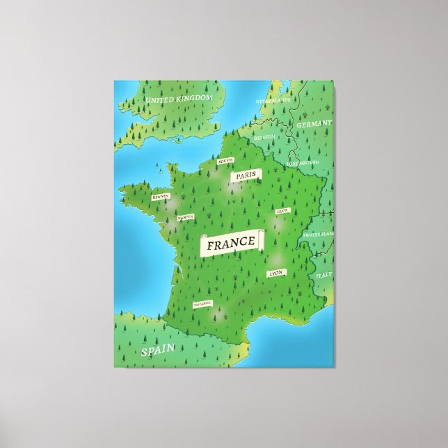 Karte Frankreichs Leinwanddruck (Vorderseite)