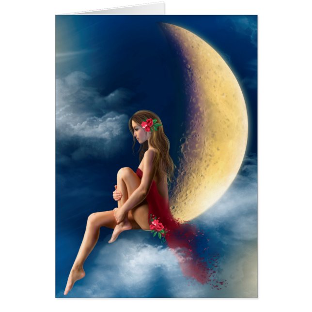 Karte Frau, Nachtfee auf dem Mond (Vorne)