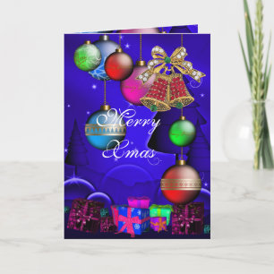 Karte Frohe Weihnachten Weihnachtsglocken Kugeln