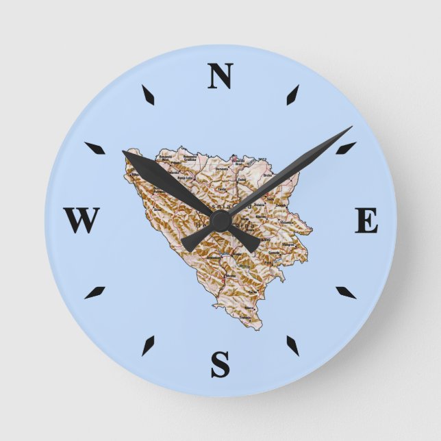 Karte für Bosnien und Herzegowina Runde Wanduhr (Vorderseite)