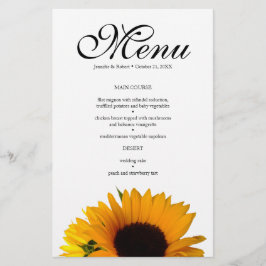 Karte für das Hochzeitsessen bei Sonnenblumen
