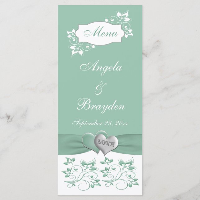 Karte für das Hochzeitsmenü mit weißer Blume (Vorderseite)