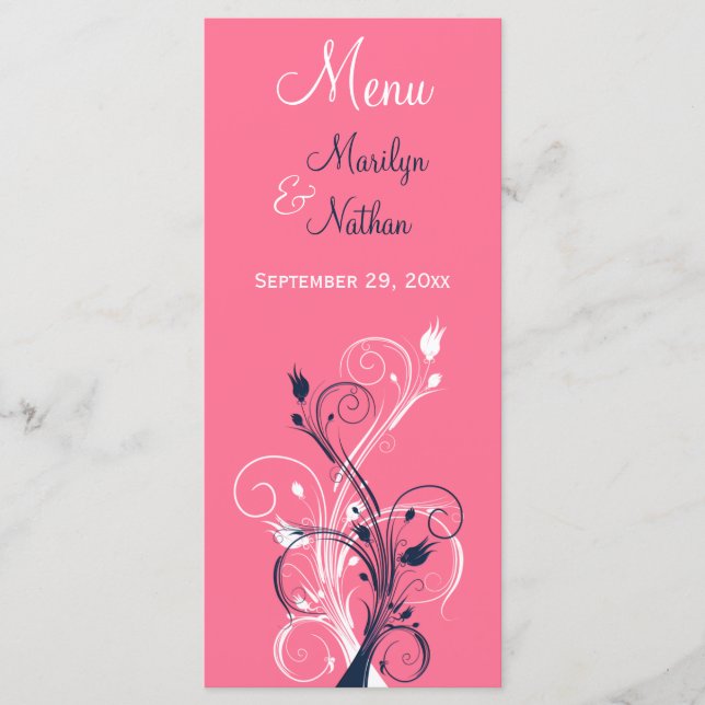Karte für das Menü Navy, Rosa und Weiße Flora (Vorderseite)