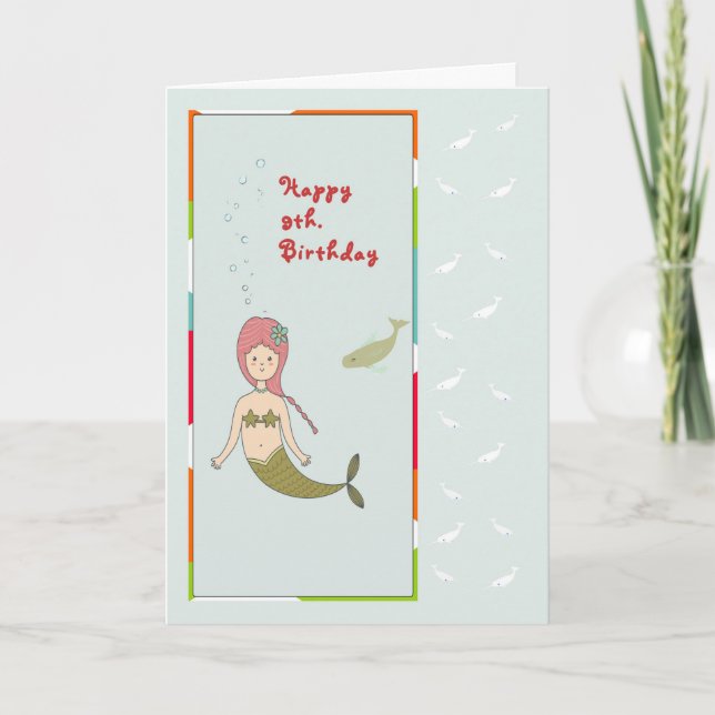 Karte für einen 9. Geburtstag mit Meerjungfrau und (Vorderseite)