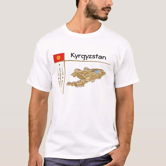 Karte für Kirgisistan + Flagge + T - Shirt (Vorderseite)