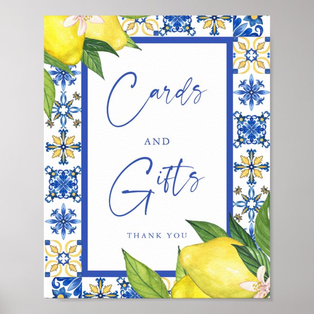 Karte & Geschenke Blue Tiles Lemons Brautparty Sig Poster (Vorne)