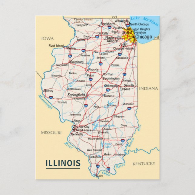 Karte Illinois Reiseziel für Zuhause oder Office (Vorderseite)