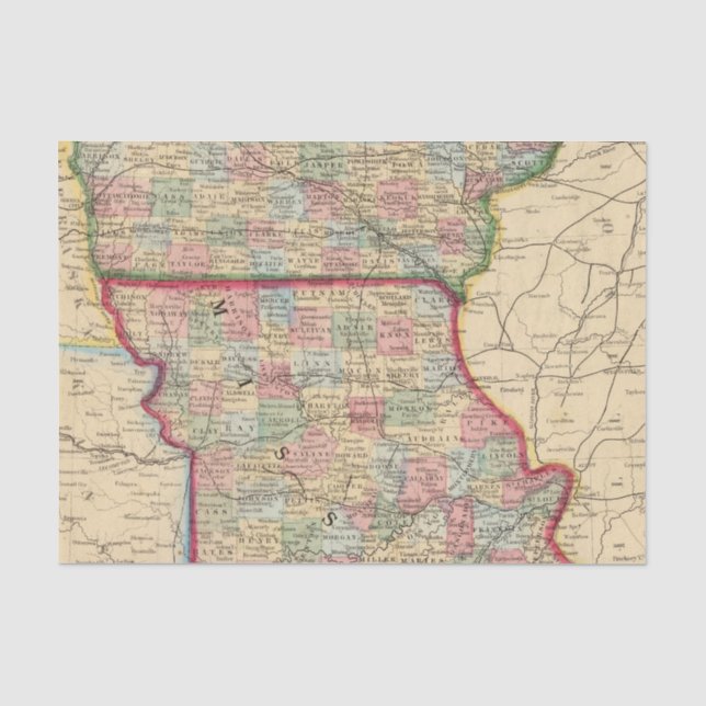 Karte Iowas, Missouri durch Mitchell Seidenpapier (Vorderseite)