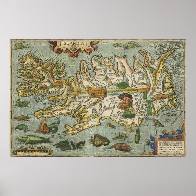 Karte Island 1590 Poster (Vorne)