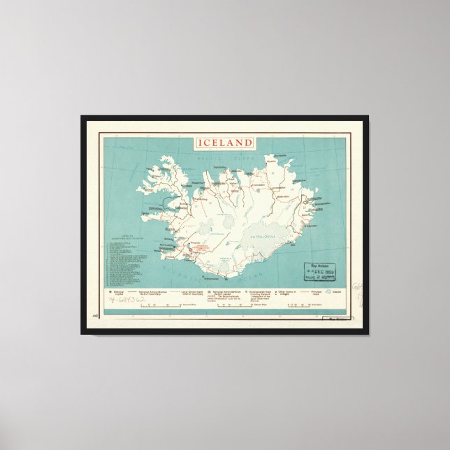 Karte Islands (ca. 1959) Leinwanddruck (Vorderseite)