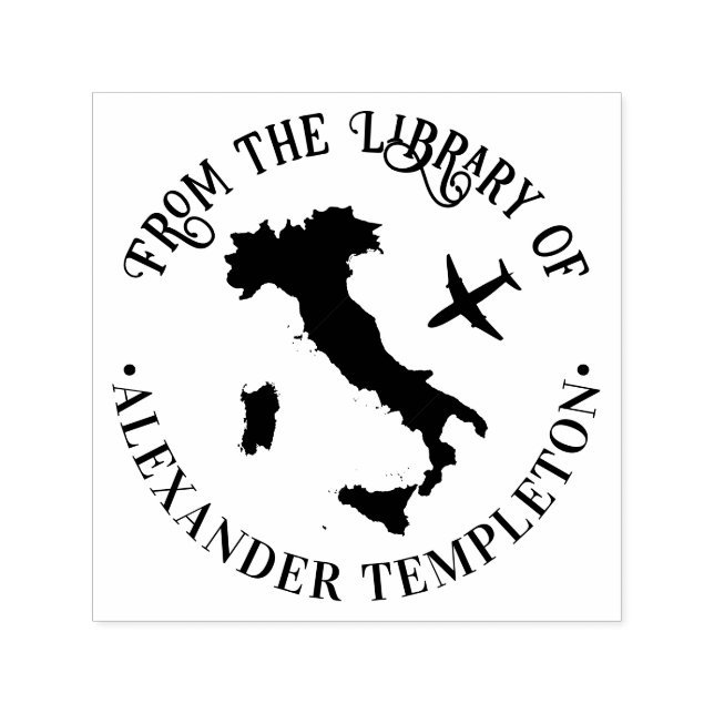 Karte Italiens mit Flugzeug Round Library Name Permastempel (Design)