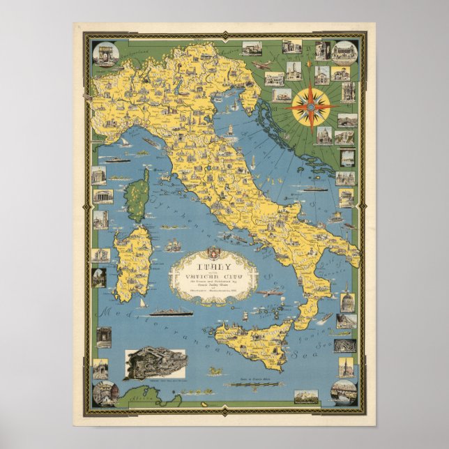 Karte Italiens mit Vatikanstadt Poster (Vorne)