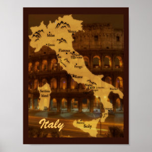 Karte Italiens Poster