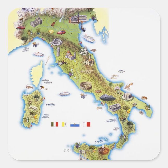 Karte Italiens Quadratischer Aufkleber (Vorderseite)