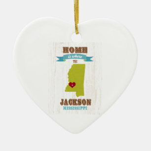 Karte Jacksons, Mississippi - Zuhause ist wo Keramikornament