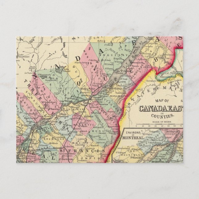 Karte Kanadas Ost in Landkreisen (Vorderseite)