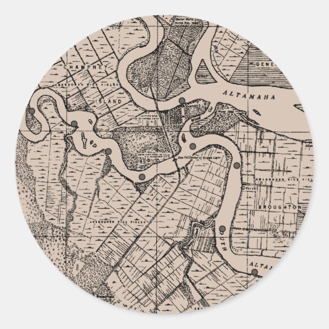 Karte, Kartografie, Geografie, Altamaha River, USA Runder Aufkleber (Vorderseite)