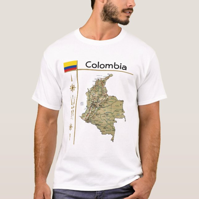 Karte Kolumbien + Flagge + T - Shirt (Vorderseite)