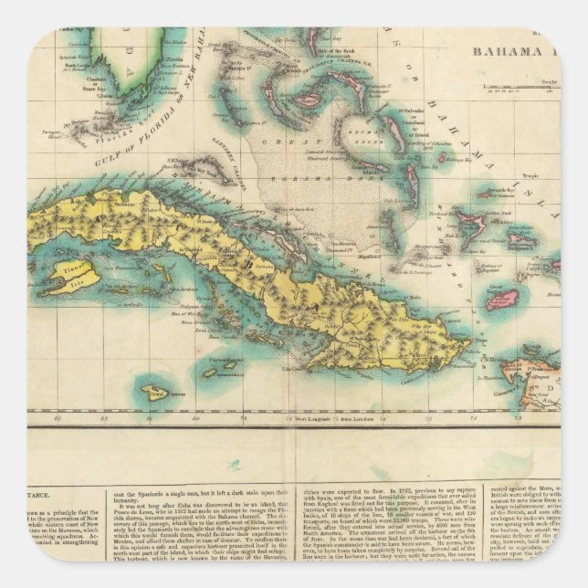 Karte Kubas und der Bahamas Quadratischer Aufkleber (Vorderseite)