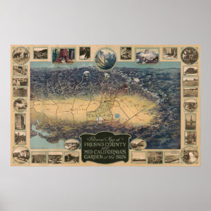 Karte Landkreis Fresno, Sonnengarten Poster
