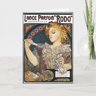Karte: Lanze Parfum "Rodo " Alphonse Mucha- Feiertagskarte