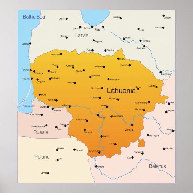 Karte Litauens Poster (Vorne)