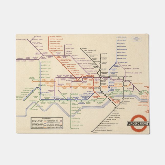 Karte Londons der Untergrund-Eisenbahnen Fußmatte (Vorderseite)