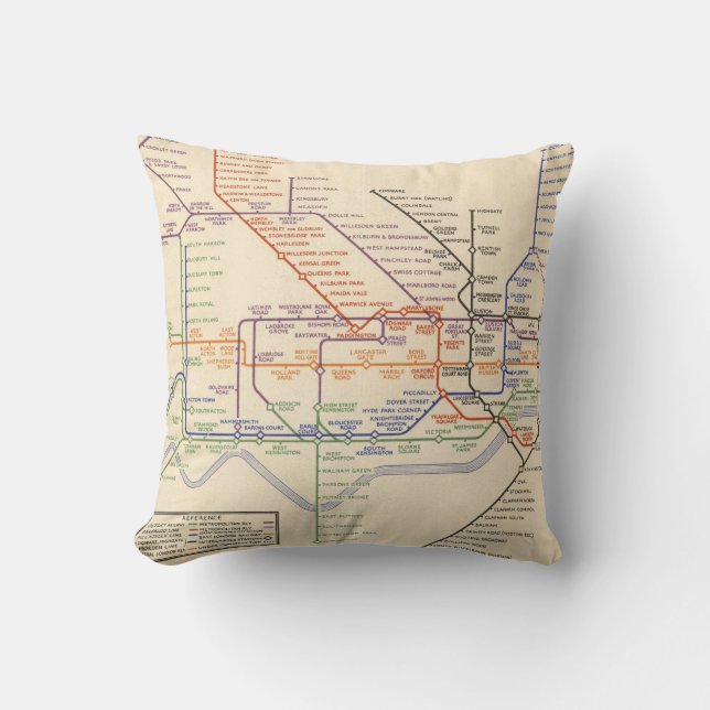 Karte Londons der Untergrund-Eisenbahnen Kissen (Vorderseite)