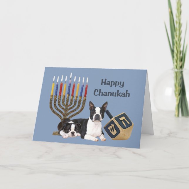 Karte Menorah Dreidel1 Bostons Terrier Chanukah (Vorderseite)