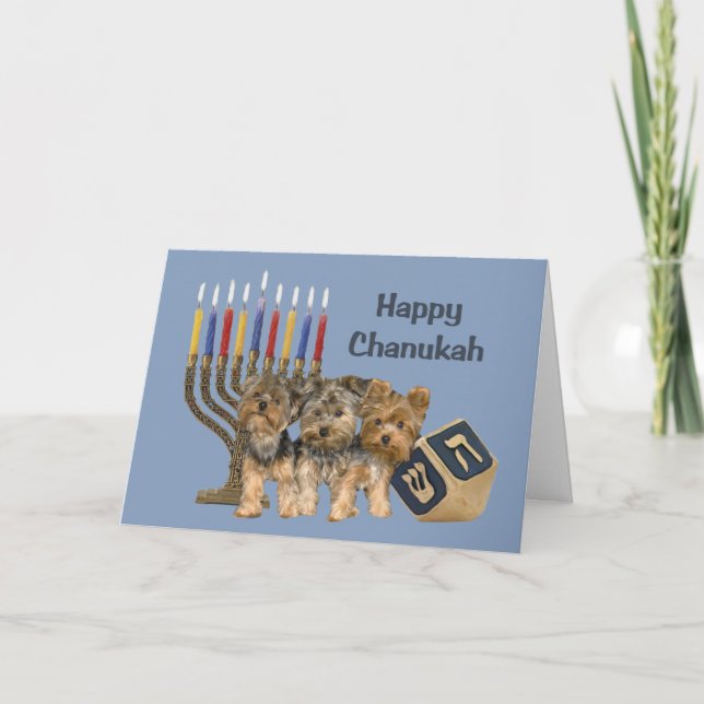 Karte Menorah Dreidel Yorkshires Terrier Chanukah (Vorderseite)