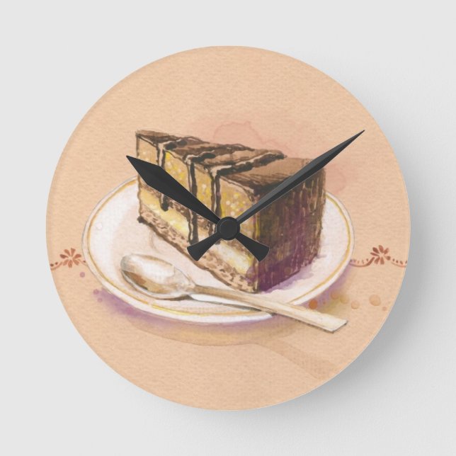 Karte mit bemaltem Aquarellkuchen Runde Wanduhr (Vorderseite)