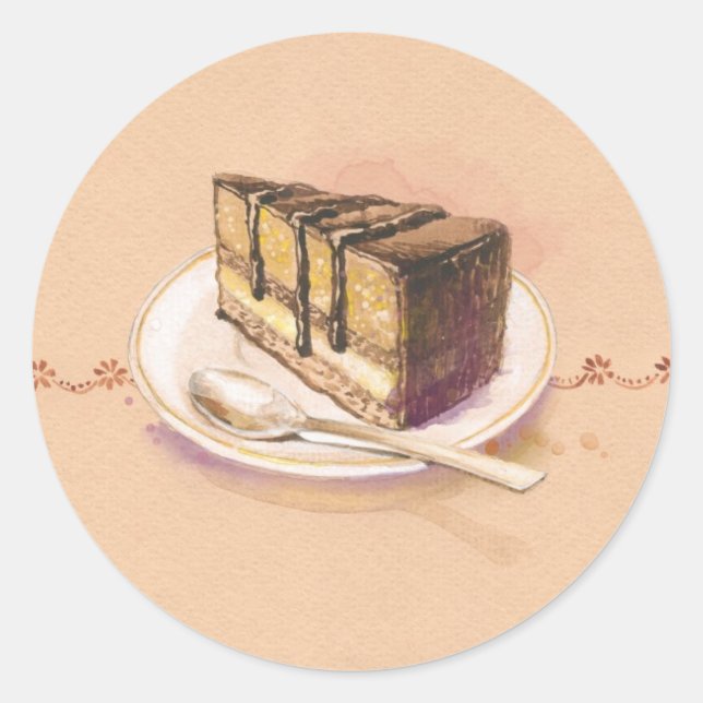 Karte mit bemaltem Aquarellkuchen Runder Aufkleber (Vorderseite)