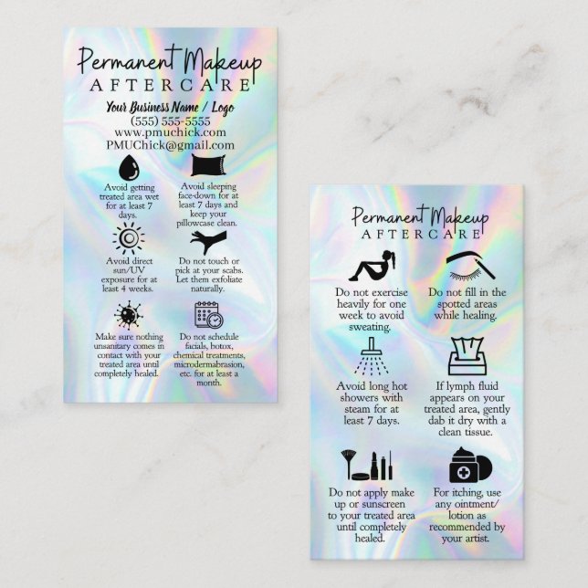 Karte mit bleibender Makeup Aftercare (Vorne/Hinten)