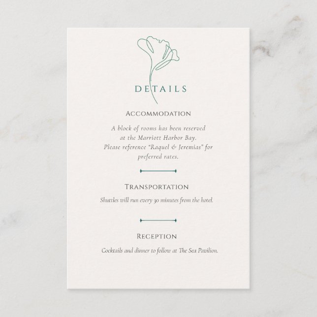Karte mit Details zur Emerald-Hochzeitsunterkunft (Vorderseite)