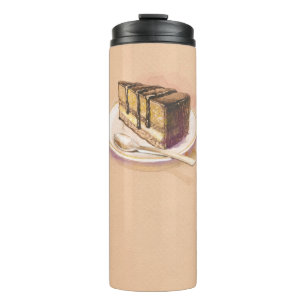 Karte mit gemaltem Aquarellkuchen Thermosbecher