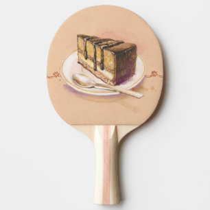 Karte mit gemaltem Aquarellkuchen Tischtennis Schläger