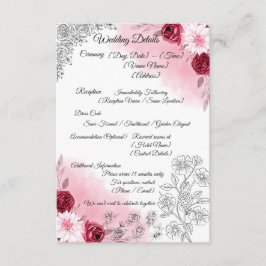 Karte mit Hochzeitsdetails und rosa Blumen | Elega